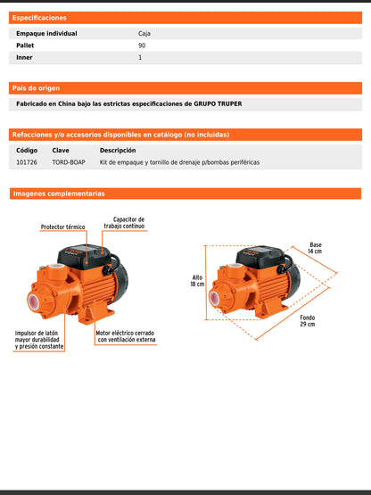Bomba periférica de 3/4 HP agrícola