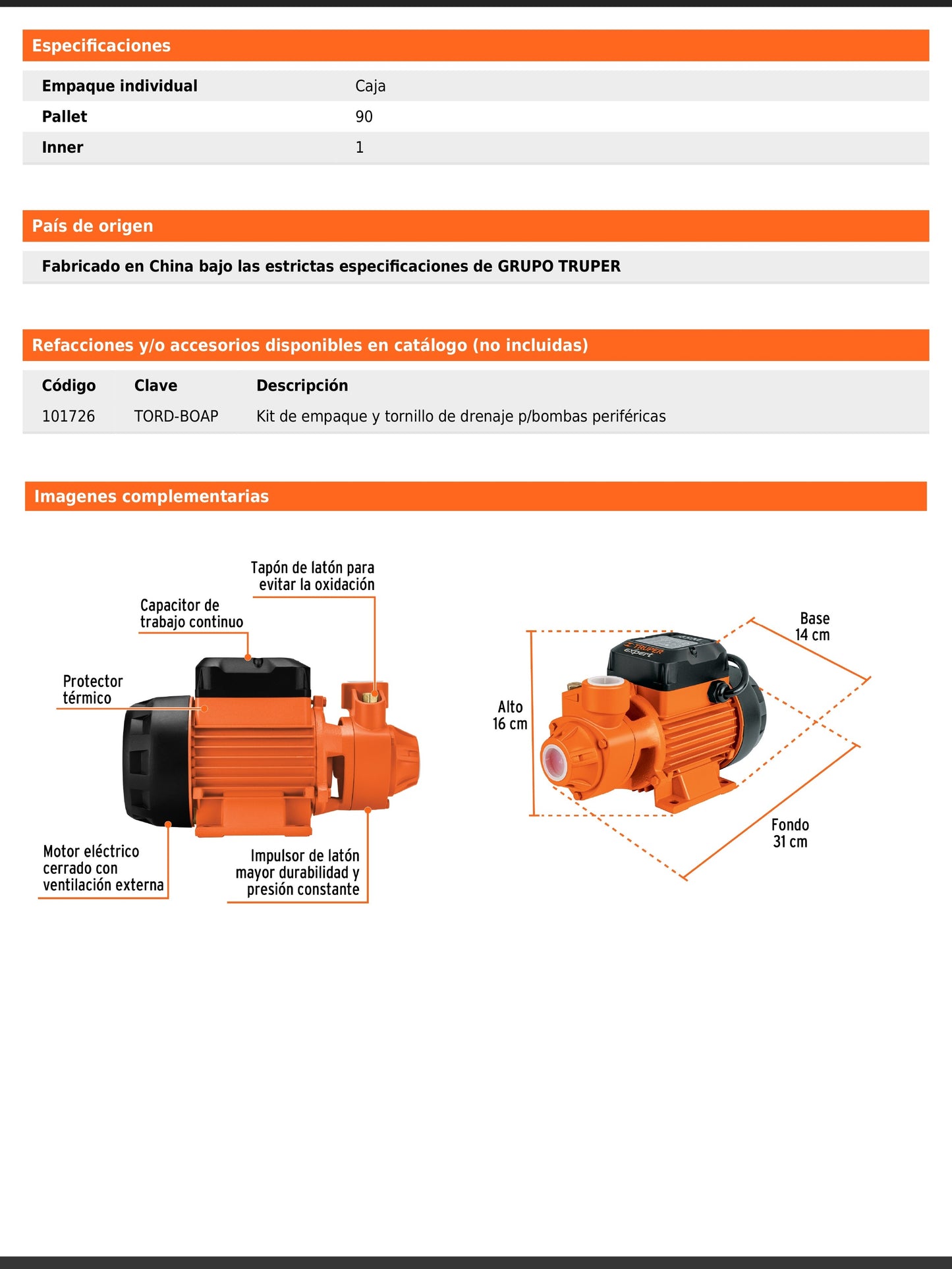 Bomba periférica de 1 HP agrícola