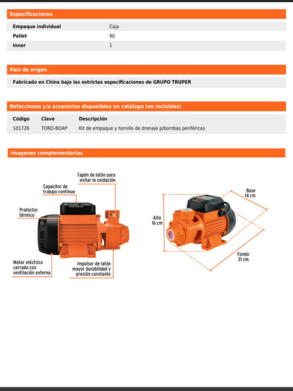Bomba periférica de 1 HP agrícola