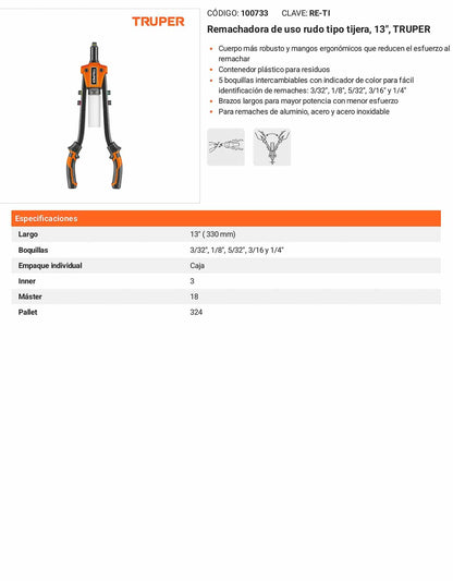 Remachadora Tipo Tijera de Uso Rudo 13"