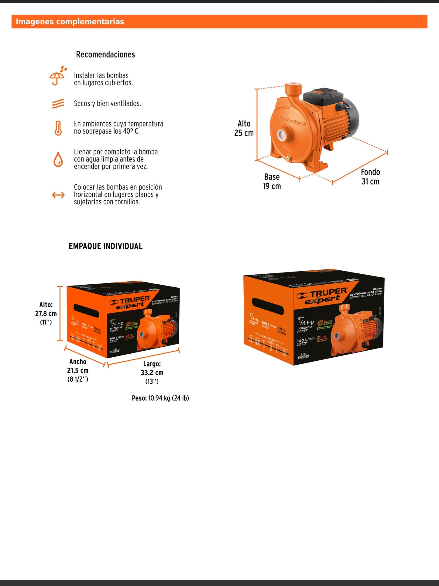 Bomba centrífuga de 3/4 HP modelo europeo