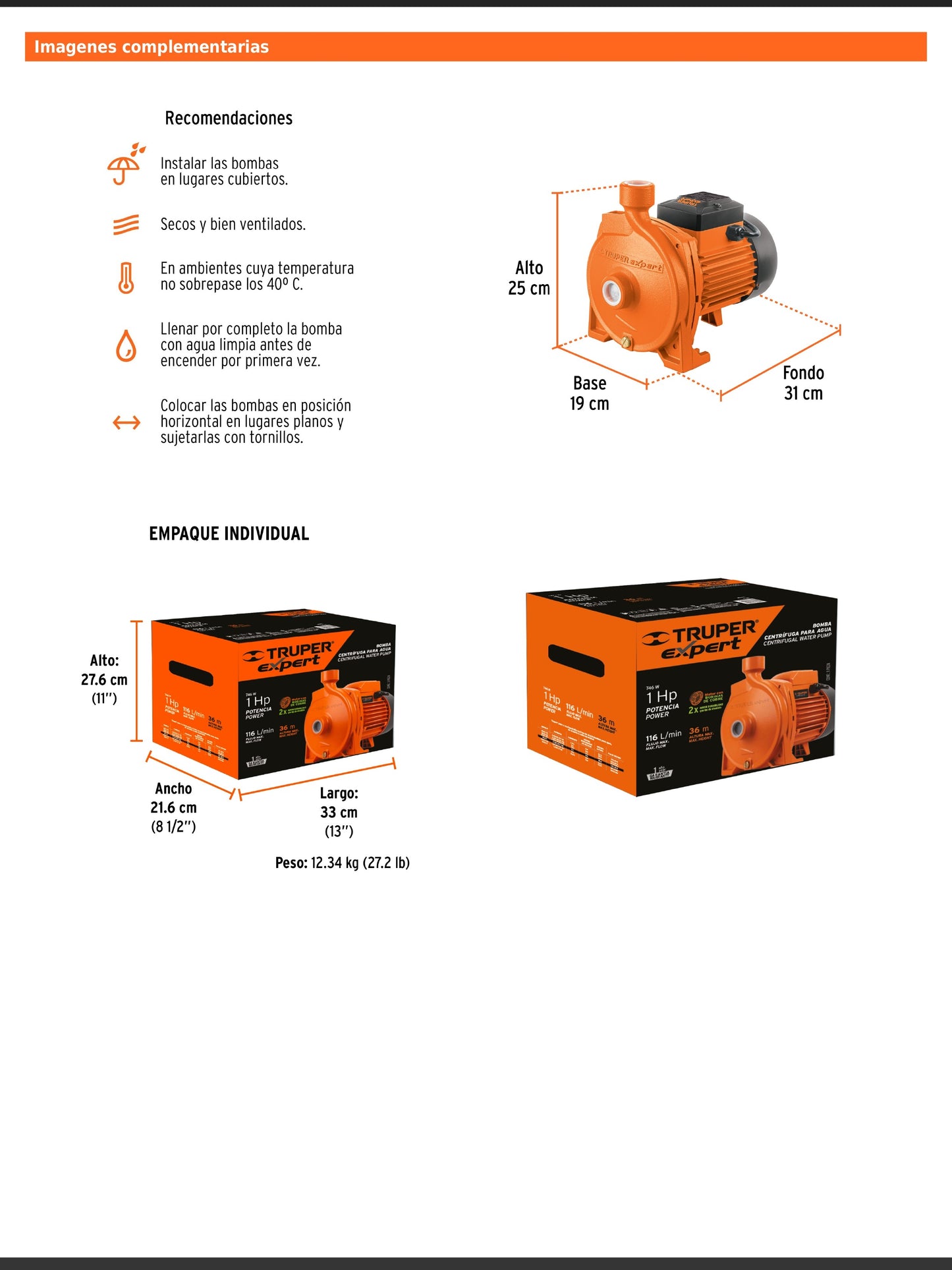 Bomba centrífuga de 1 HP modelo europeo