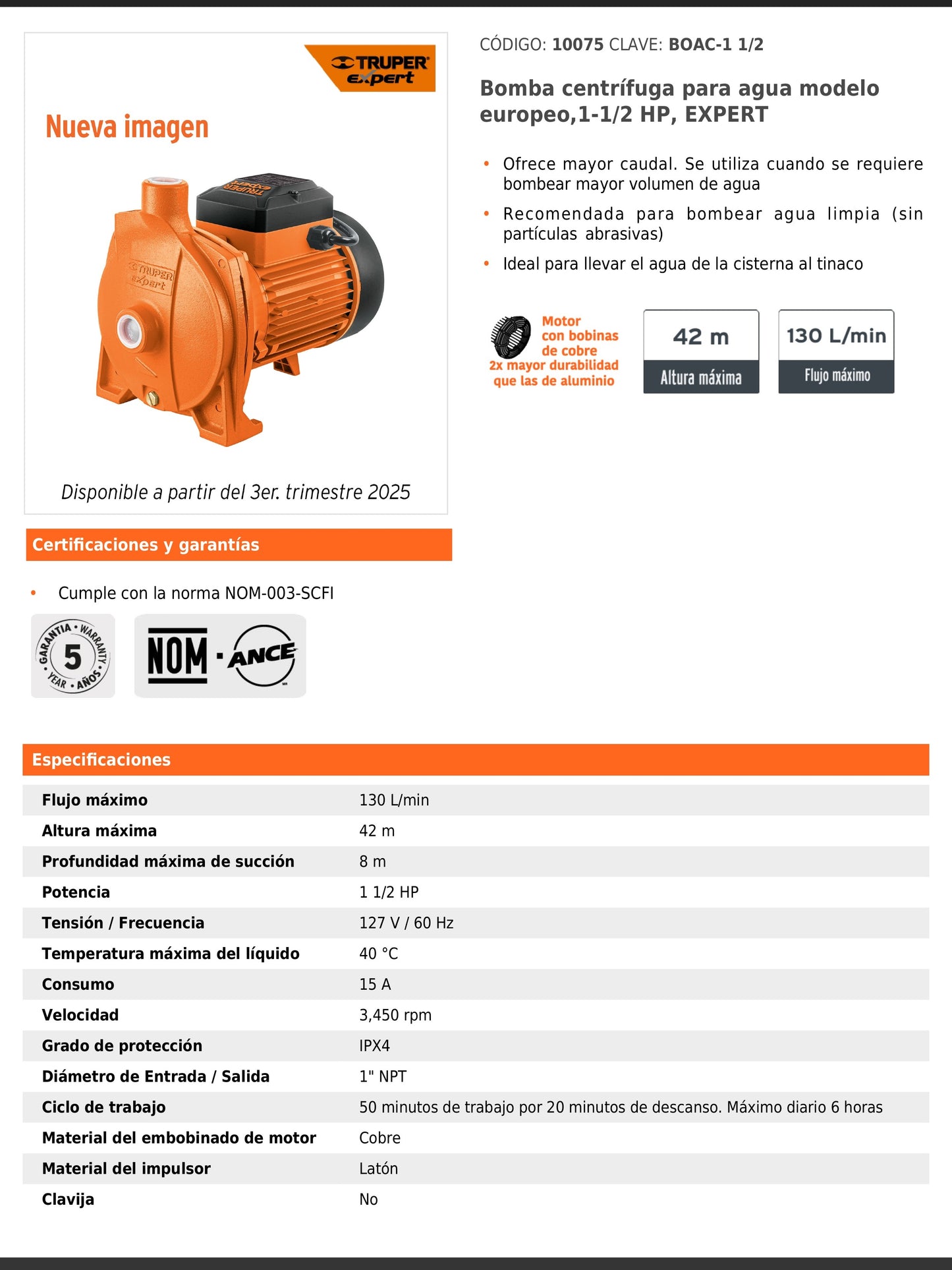 Bomba centrífuga de 1 1/2 HP modelo europeo