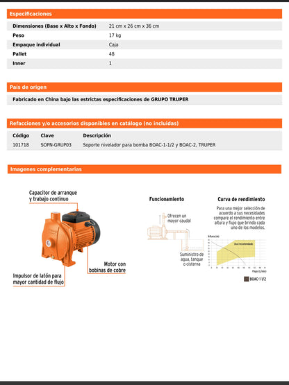 Bomba centrífuga de 1 1/2 HP modelo europeo