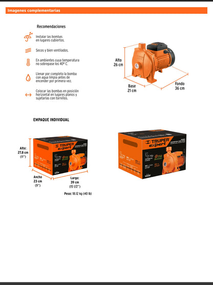 Bomba centrífuga de 1 1/2 HP modelo europeo