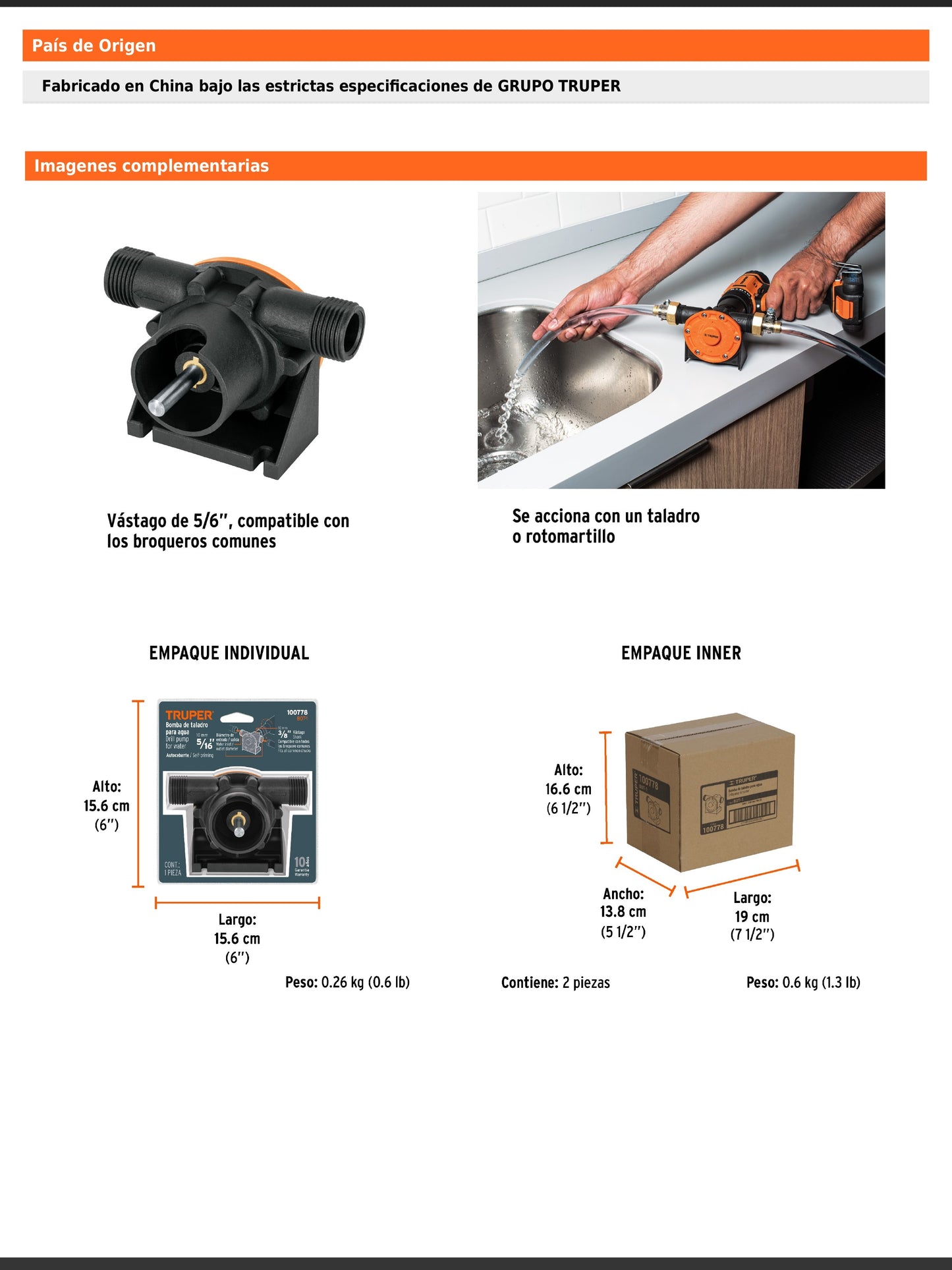 Bomba autocebante para uso con taladro