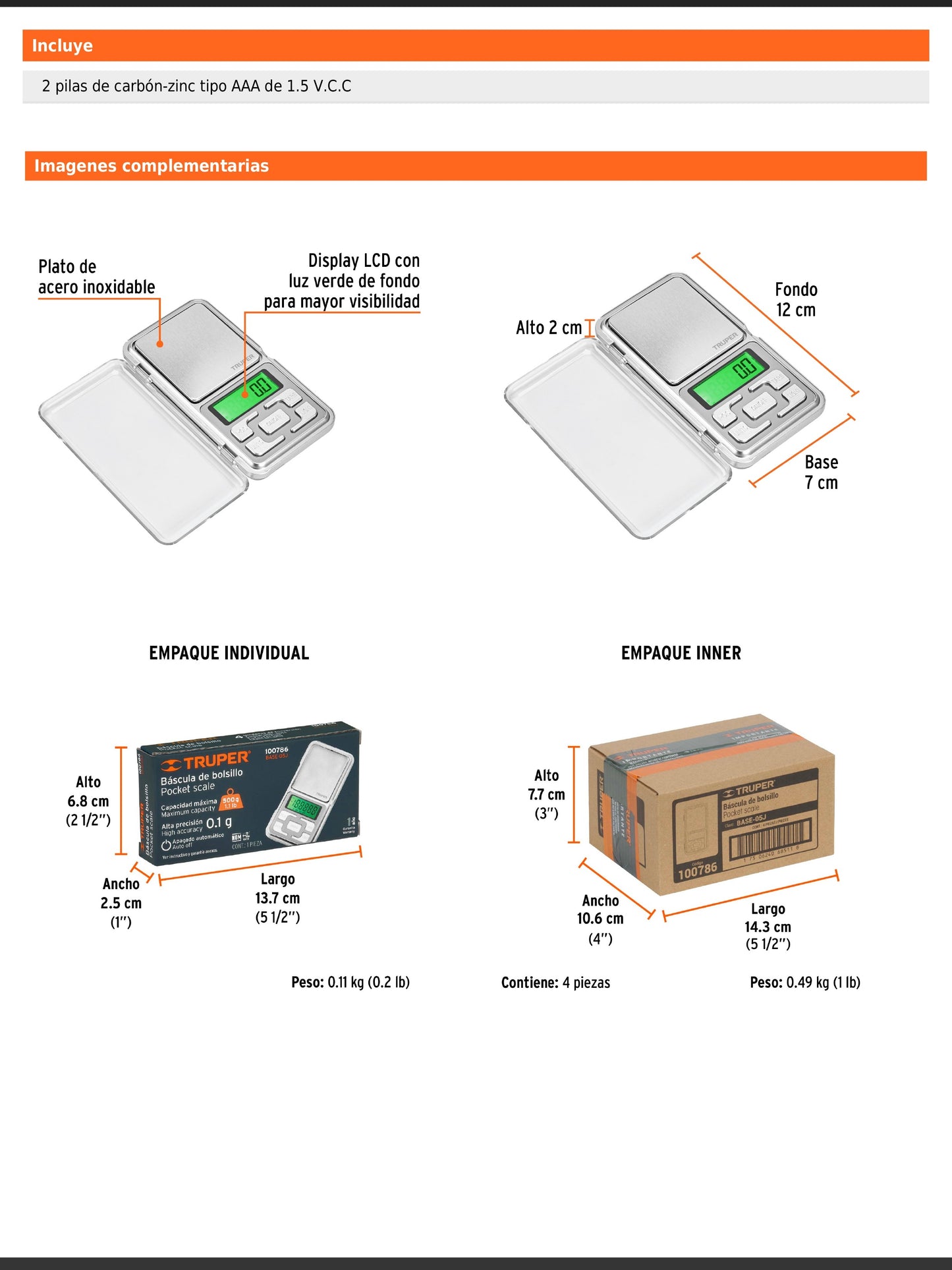 Báscula electrónica de bolsillo de 500 g