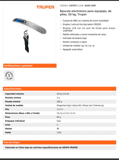 Báscula electrónica para equipaje de 50 kg