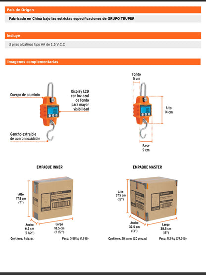 Báscula electrónica colgante de 300 kg