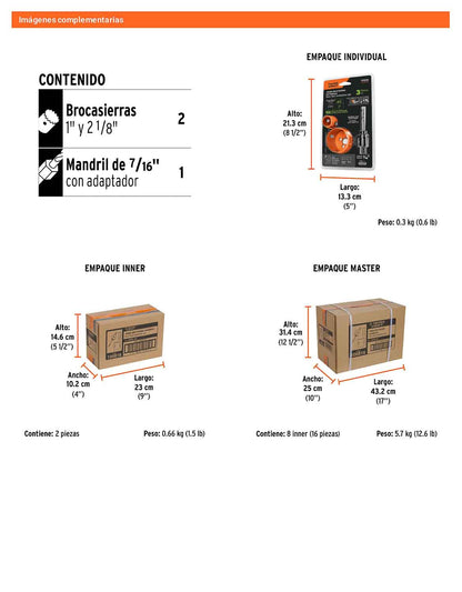 Juego 3 piezas para instalacion de cerraduras