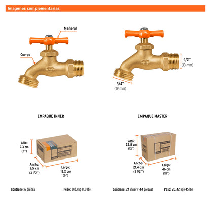 Llave de nariz para jardín, 1/2" a granel