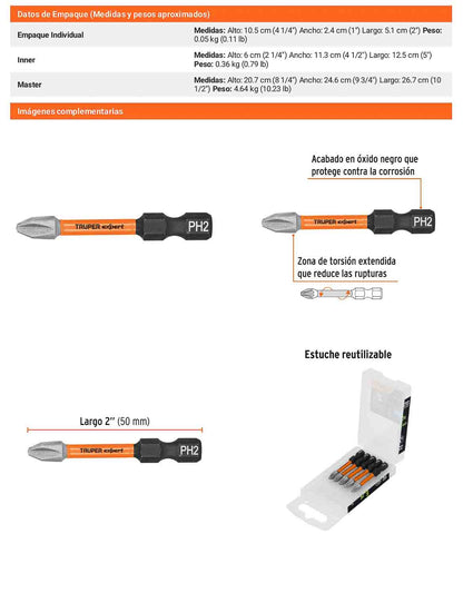Puntas de Cruz PH2 de 2"  Estuche con 5 unidades