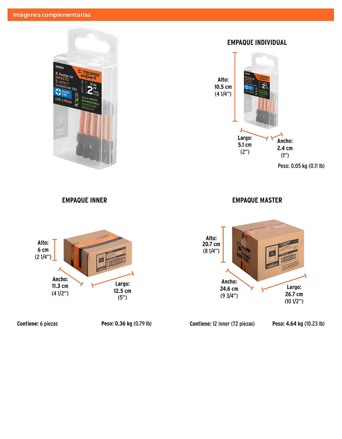 Puntas de Cruz PH2 de 2"  Estuche con 5 unidades