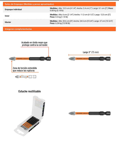 Puntas de Cruz PH2 de 3" Estuche con 5 unidades