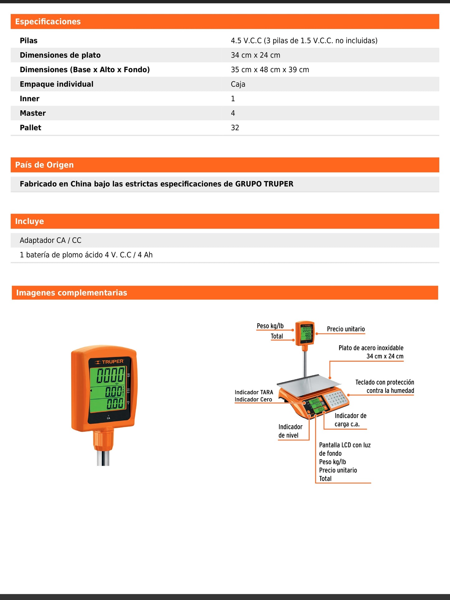 Báscula electrónica multifunciones con torreta de 40 kg