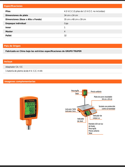 Báscula electrónica multifunciones con torreta de 40 kg