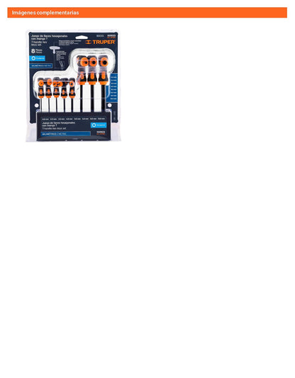 Juego 8 Llaves Allen mm Extralarga Mango T