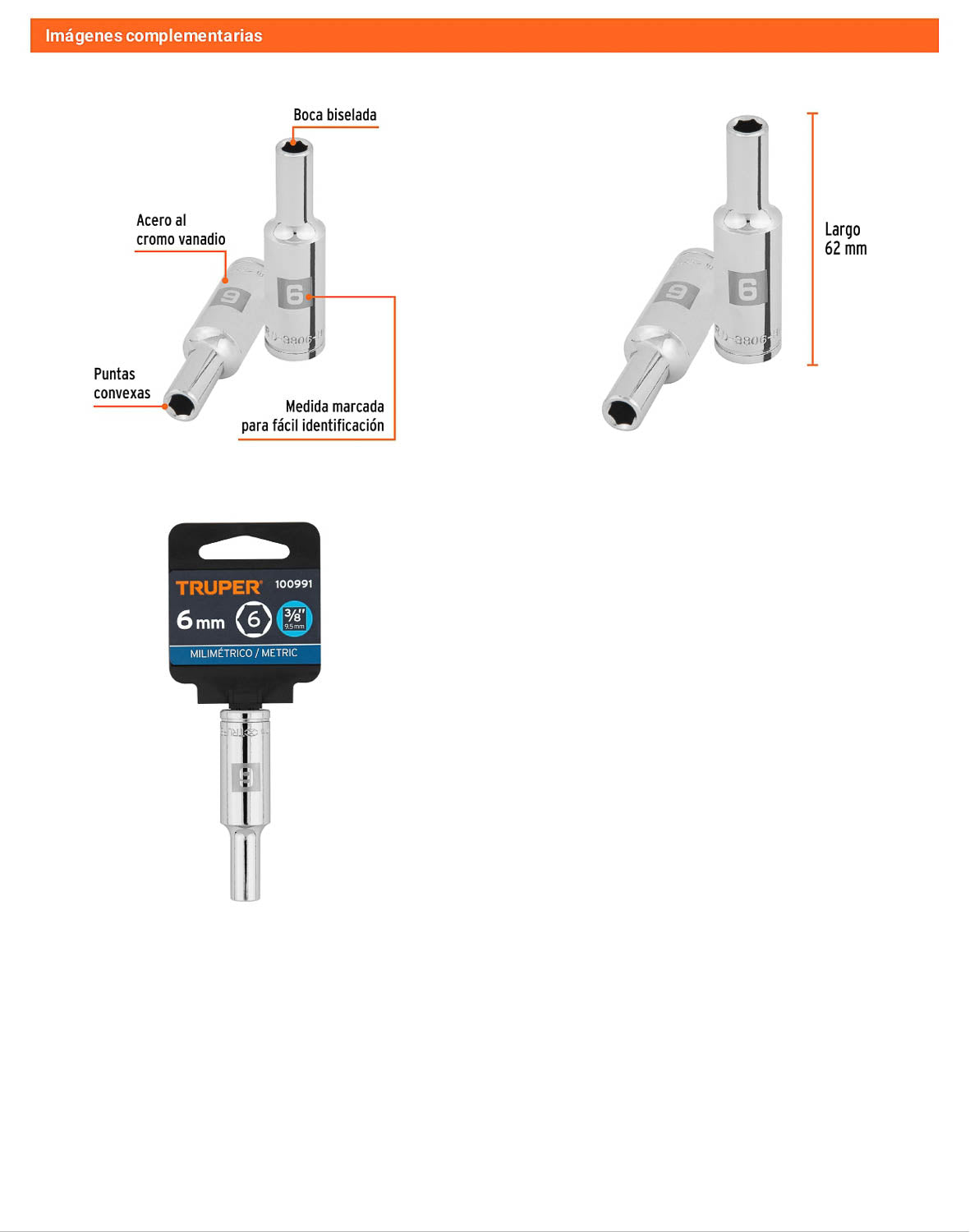Dado largo 6 mm cuadro 3/8 pulg