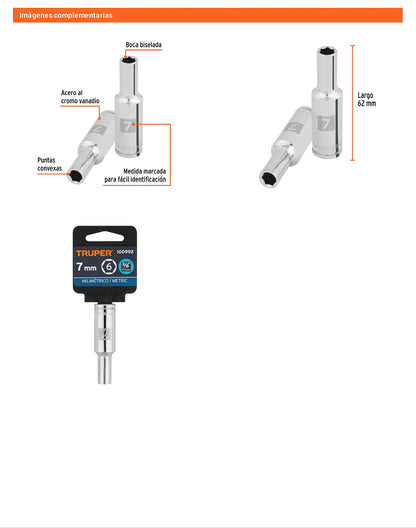 Dado largo 7 mm cuadro 3/8 pulg