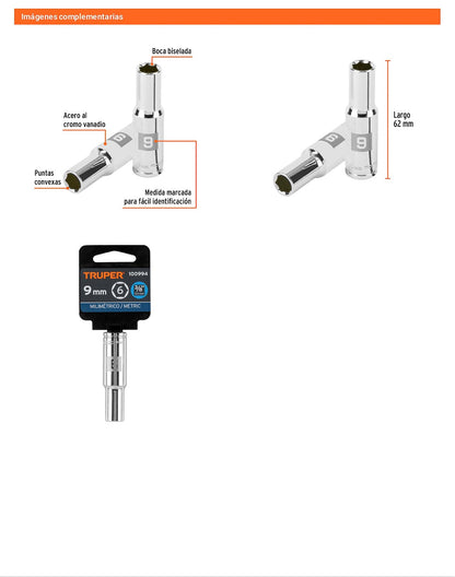 Dado largo 9 mm cuadro 3/8 pulg
