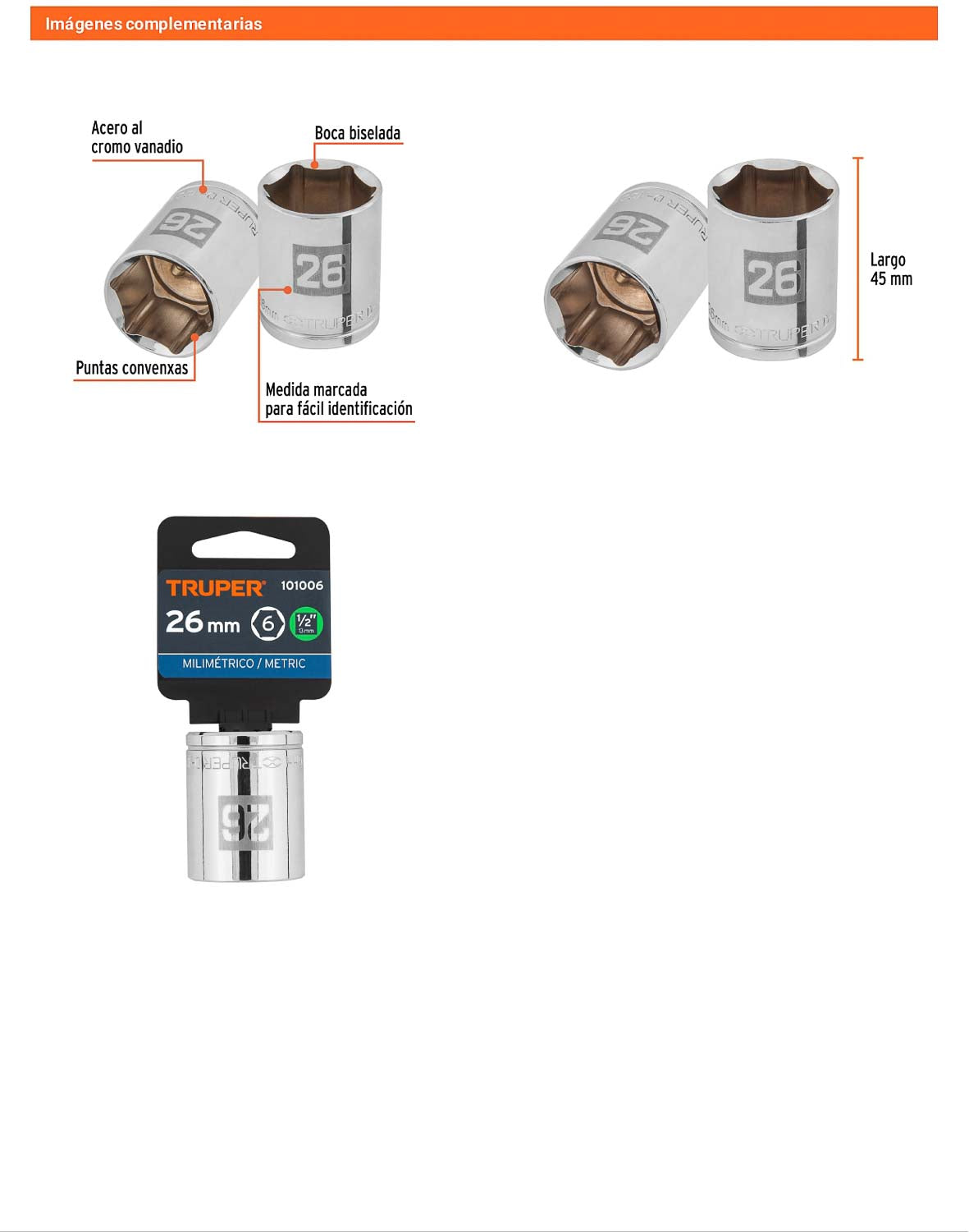 Dado 26 mm 6p cuadro 1/2pulg