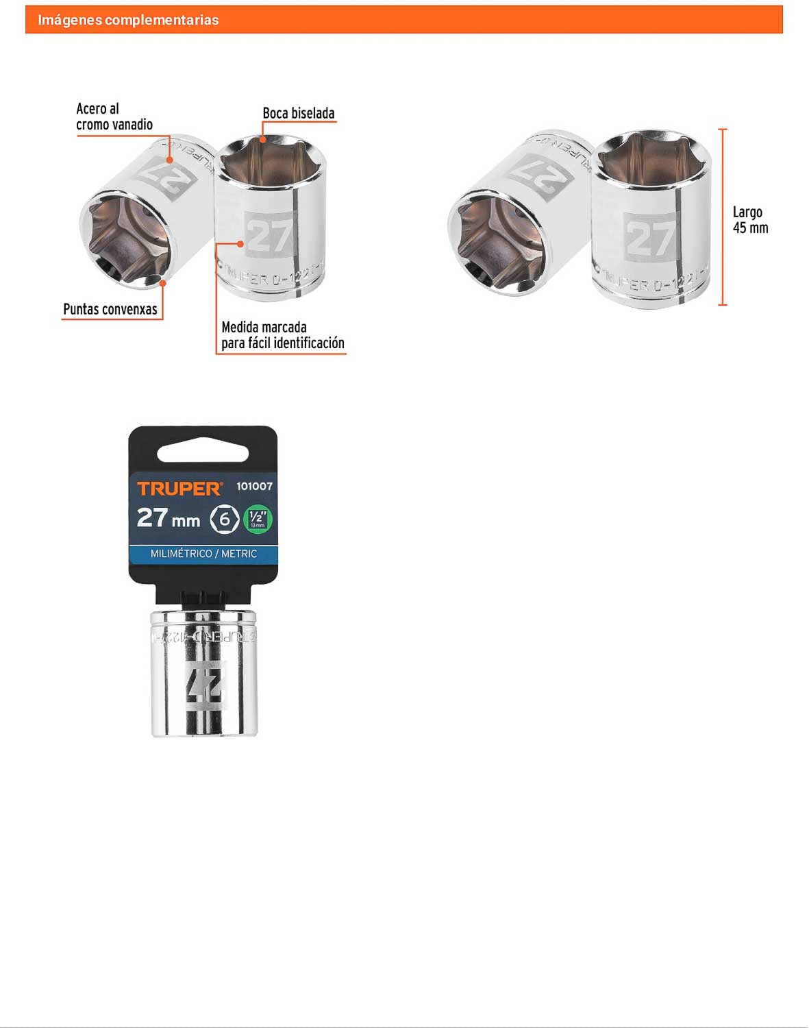 Dado 27 mm 6p cuadro 1/2pulg