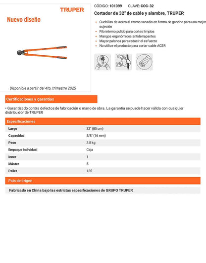 Cortador de cable y alambre 32 pulg.