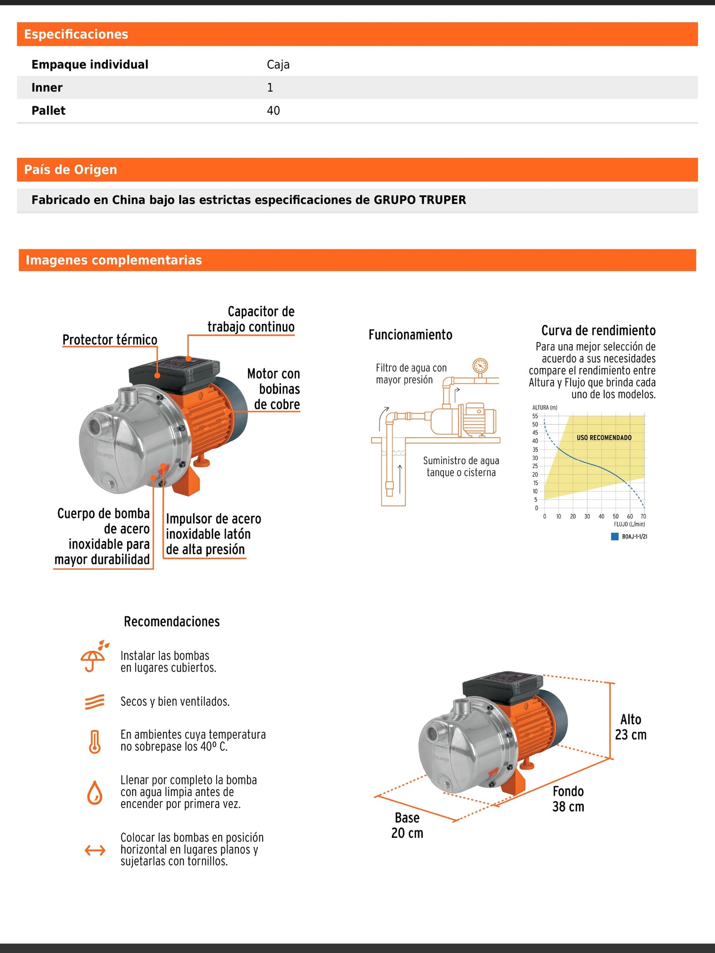 Bomba tipo jet de acero inoxidable de 1 1/2 HP