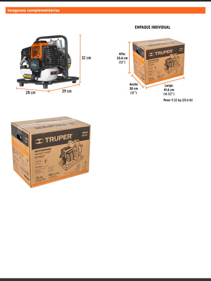 Motobomba autocebante de 1 pulgada por 1 pulgada a gasolina de 1 1/2 HP agrícola