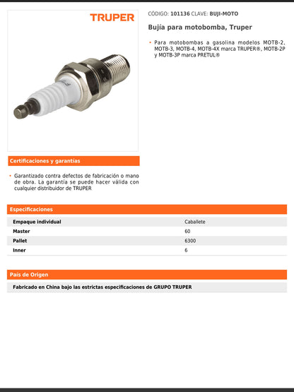 Bujía para motobomba