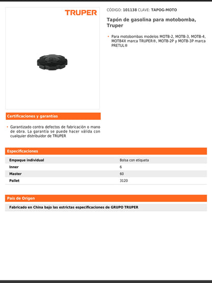 Tapón de gasolina para motobomba