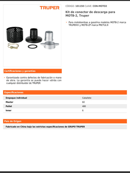 Kit de conector de descarga para motobomba MOTB 2