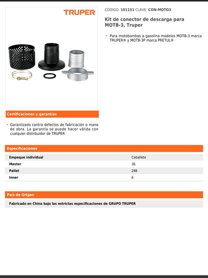 Kit de conector de descarga para motobomba MOTB 3