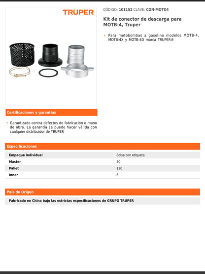 Kit de conector de descarga para motobomba MOTB 4