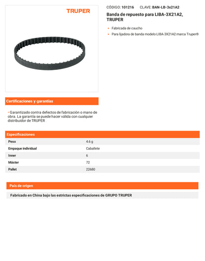Ficha tecnica - Banda para LIBA-3X21A2 - SKU 101216