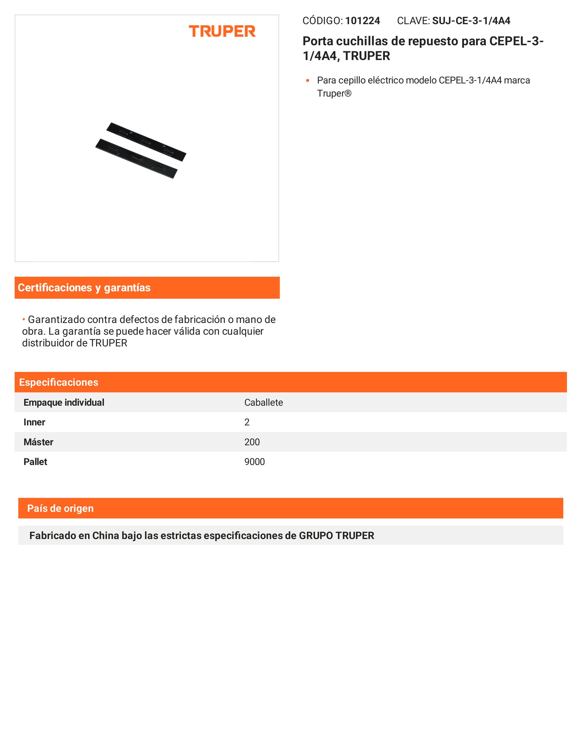 Ficha tecnica - Porta cuchillas para CEPEL-3-1/4A4 - SKU 101224