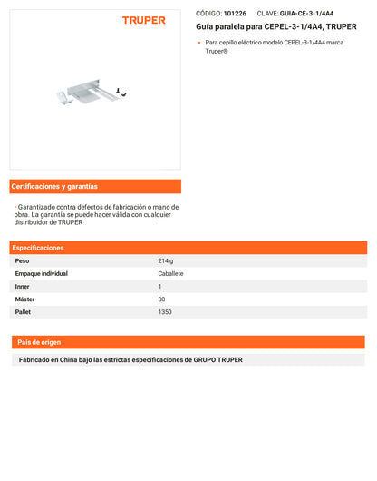 Ficha tecnica - Guia paralela para CEPEL-3-1/4A4 - SKU 101226