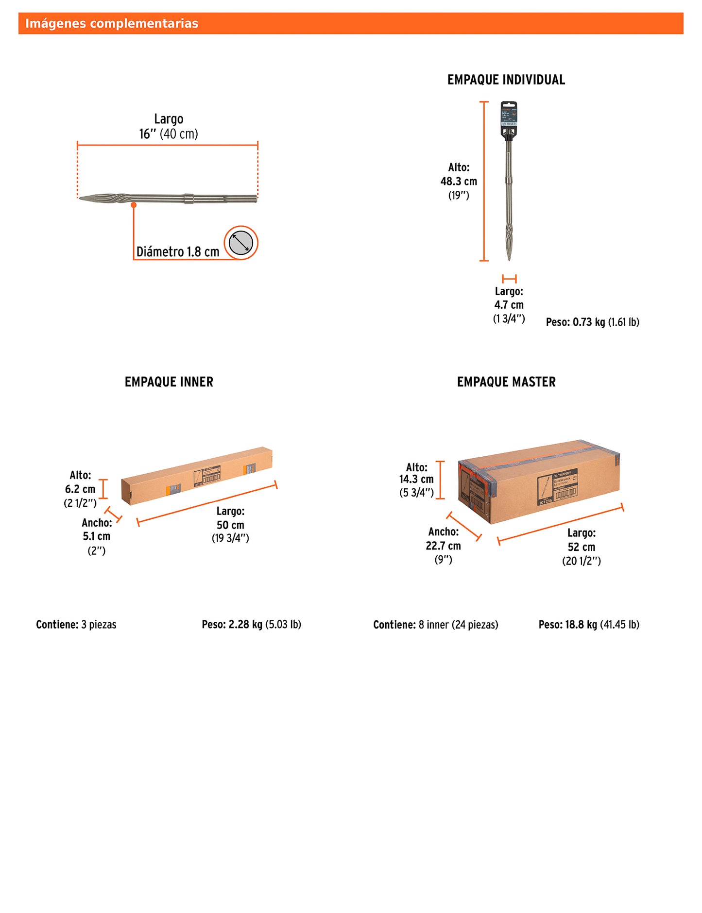 Cincel de punta SDS max de 16"