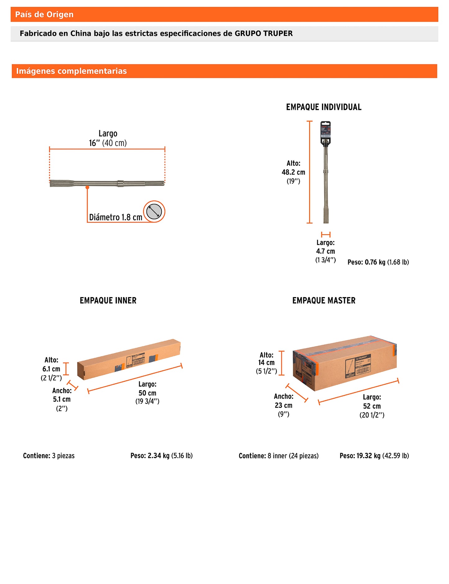 Cincel plano SDS max de 1" x 16"