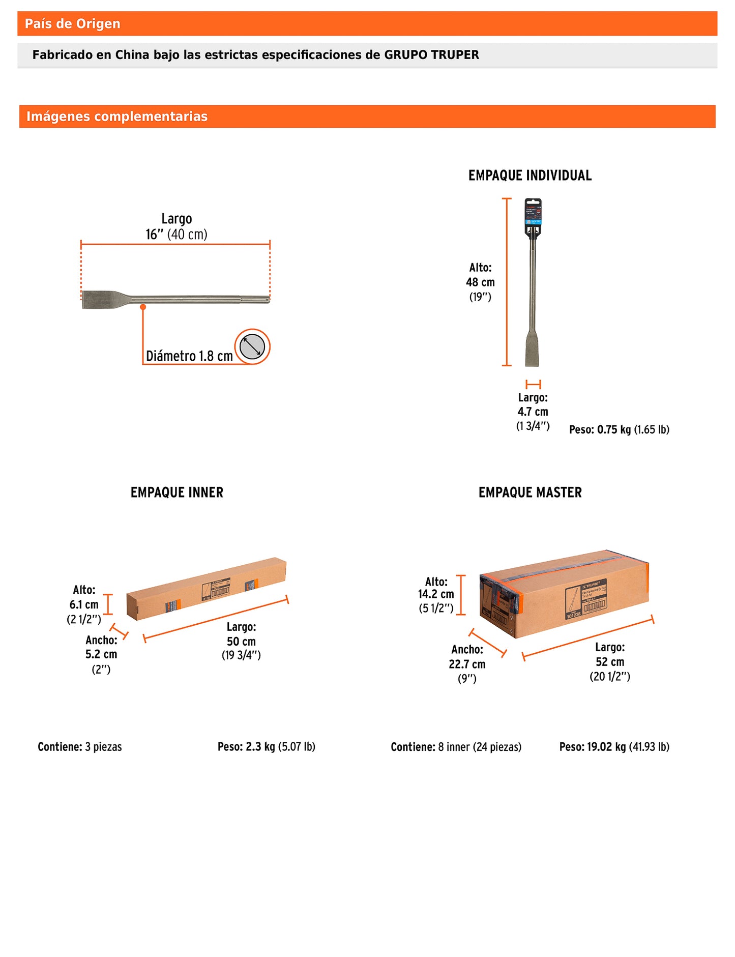 Cincel para azulejo SDS max de 1-1/2" x 16"