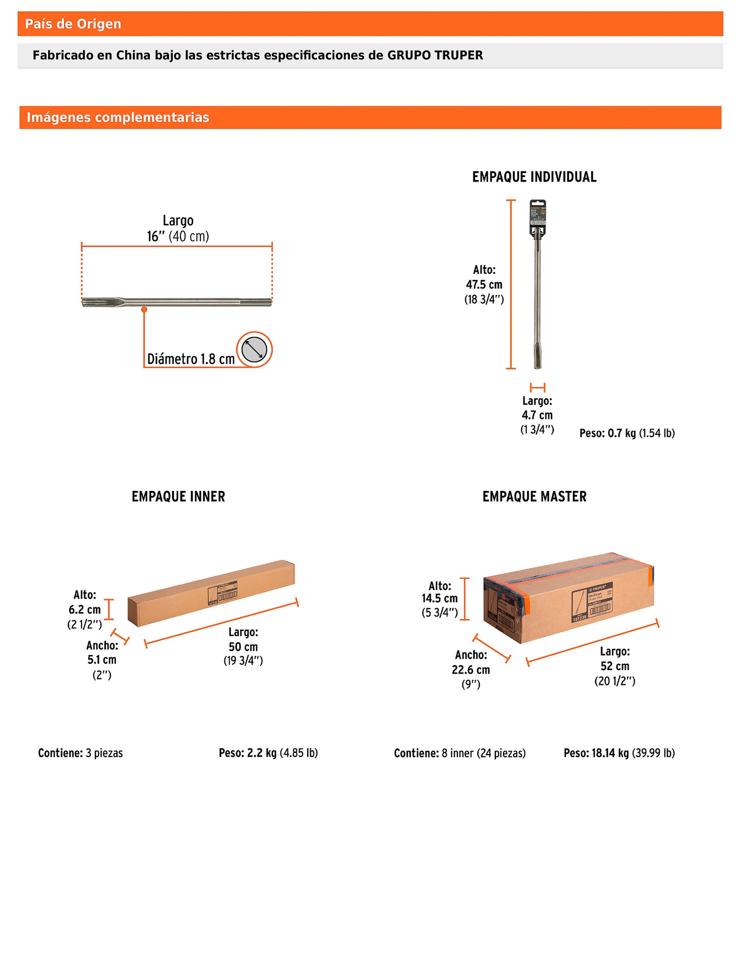 Cincel hueco para acanalado SDS max de 7/8" x 16"