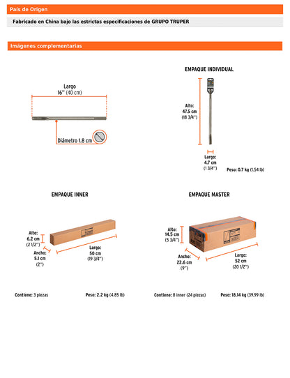 Cincel hueco para acanalado SDS max de 7/8" x 16"