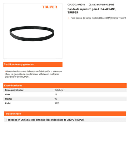Ficha tecnica - Banda para LIBA-4X24N3 - SKU 101240