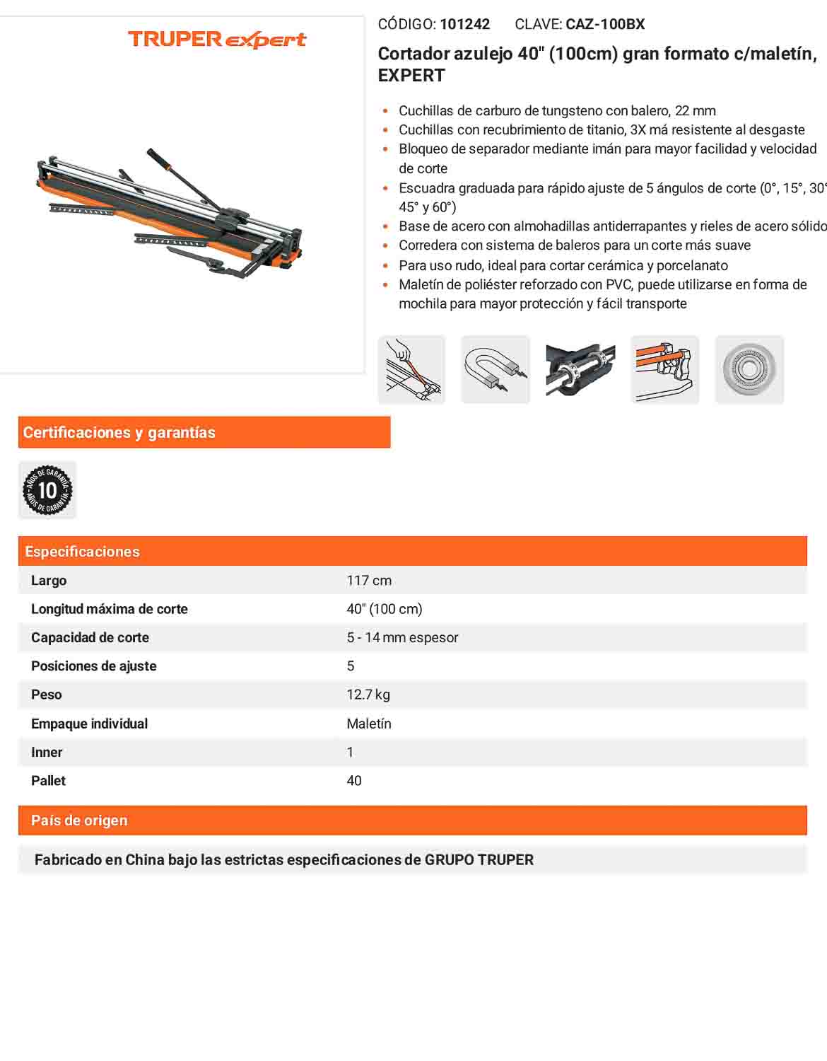 Cortador azulejo gran formato 40 pulg. con maletin