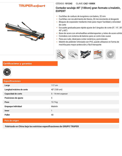 Cortador azulejo gran formato 40 pulg. con maletin
