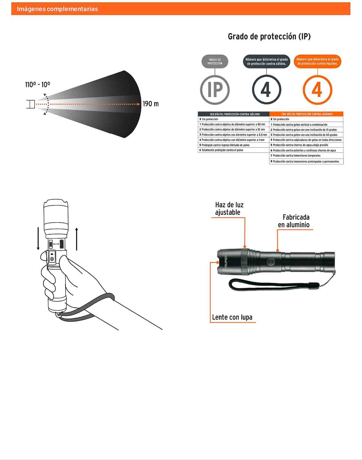 Linterna de aluminio LED 420 lm recargable