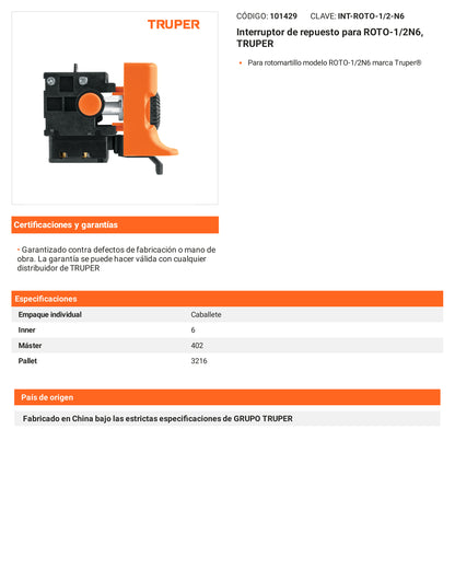 Ficha tecnica - Interruptor para ROTO-1/2N6 - SKU 101429