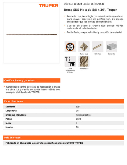 Broca SDS max de 5/8" x 36"