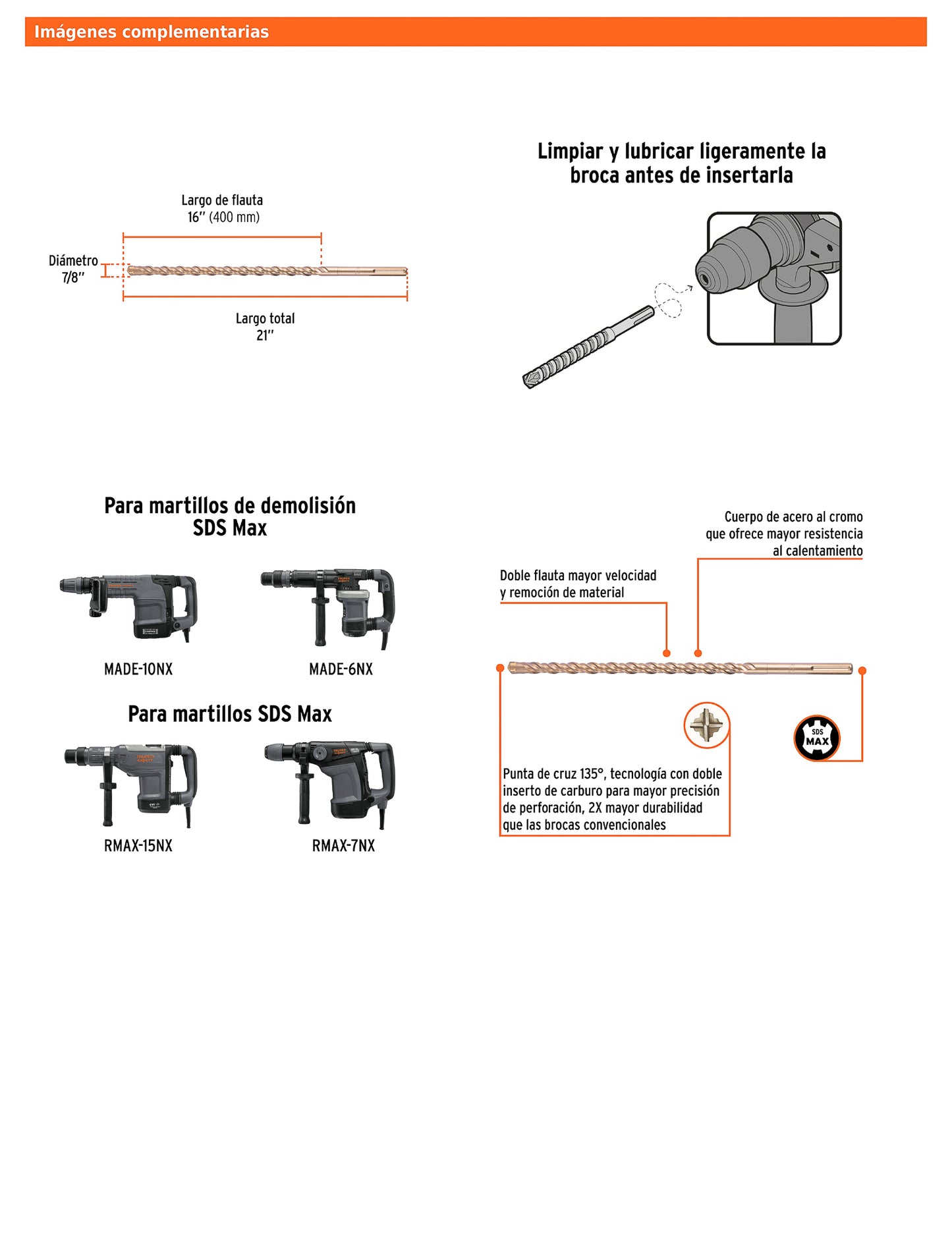 Broca SDS max de 7/8" x 21"