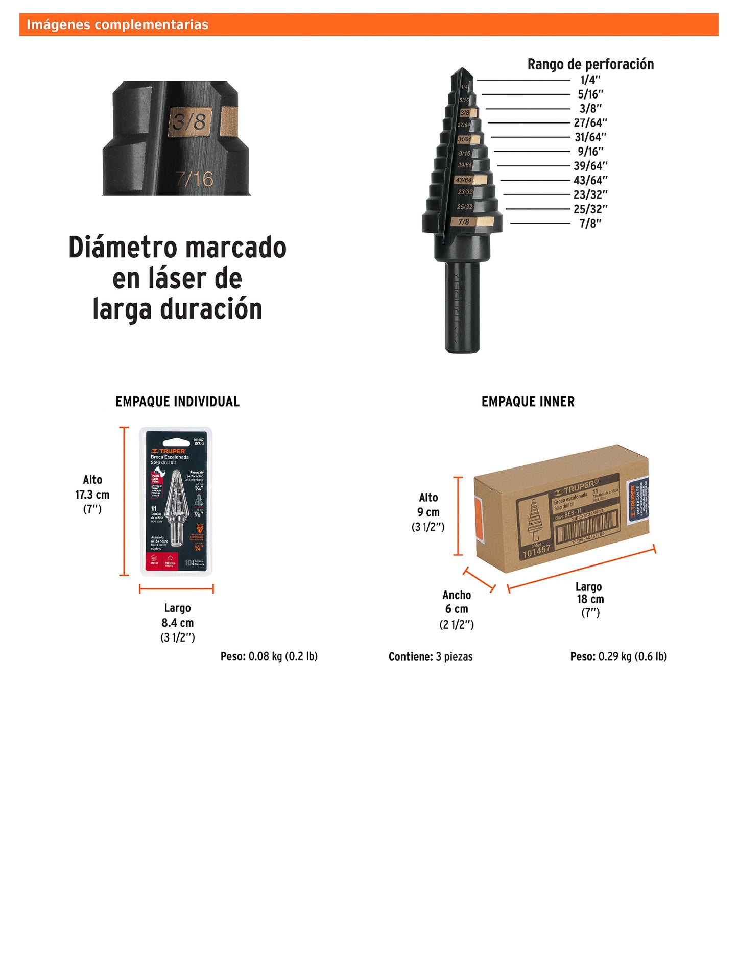 Broca escalonada óxido negro de 11 escalones con punta Split Point